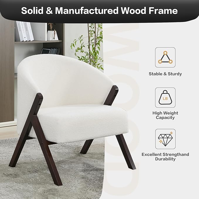 Garvee Accent Chair Mid Century Modern Chair Linen Fabric Living Room Chairs with Wood Frame Comfy Upholstered Reading Side Chair Easy Assembly for Bedroom