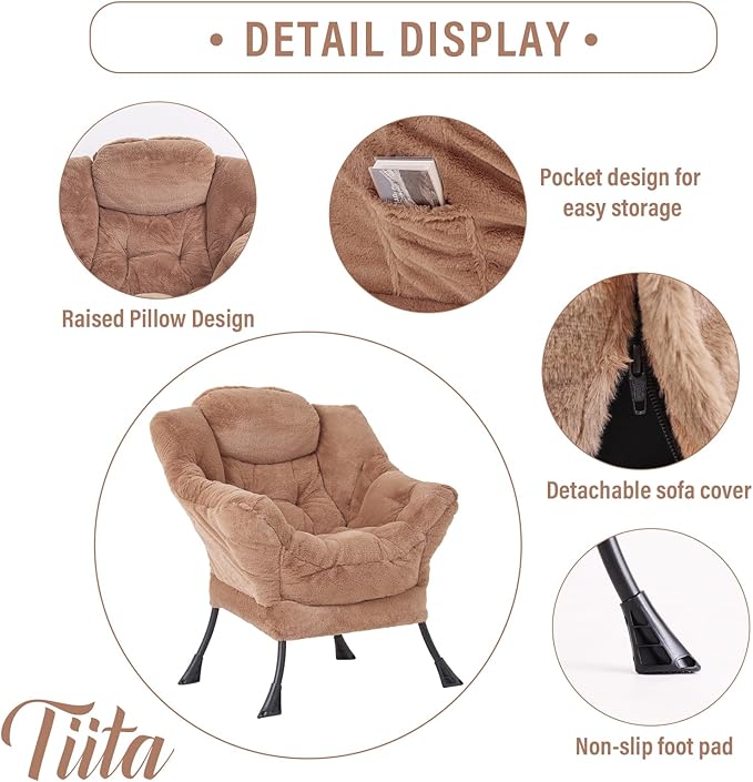 Tiita Lazy Chair with Ottoman Modern Large Accent Lounge Chair Leisure Sofa Armchair with Ottoman Reading Chair with Footrest for Bedroom Living Room Dorm Rooms Garden and Courtyard