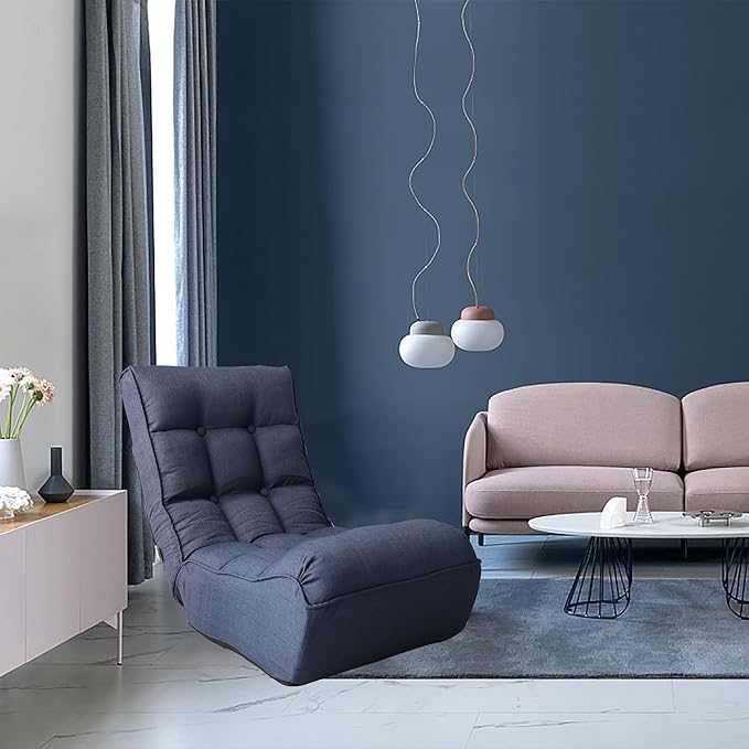 Adjustable Japanese Reclining Chair Multifunctional Lazy Sofa Floor Chair for Living Room Bedroom Balcony Tatami Ergonomic Design Spring Built-in Metal Frame Navy