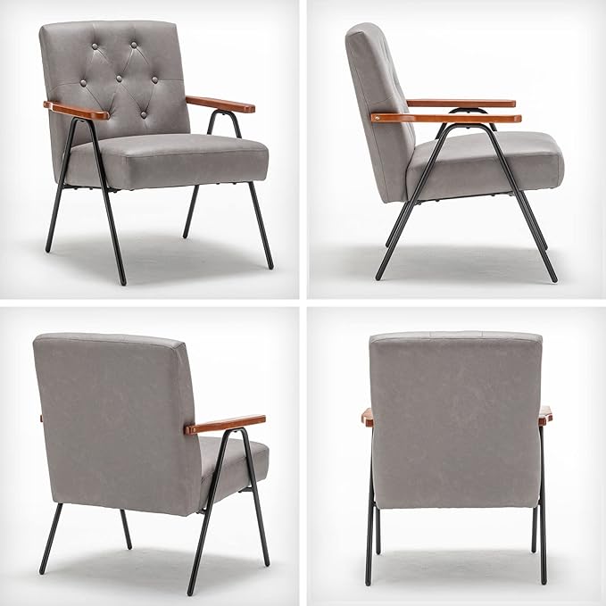 UNICOO - Modern Accent Chairs Mid-Century Armchair Living Room Chairs Leisure Chair with Metal Legs Reception Side Chairs (ZKL-222K Dark Grey)