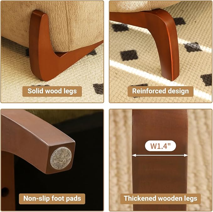 HAZO Cute Accent Chair with Solid Wood Legs Velvet Living Room Chair with Soft Cushion Cozy Bedroom Chair Comfy Armless Reading Chair for Apartment Waiting Room Balcony (Camel)
