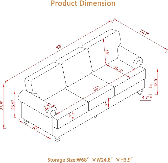 2 Pieses Living Room Sofa Sets Faux Leather Couch and Loveseat with Nailhead Decor Soild Wood Legs Rolled Armrests &amp Storage 2PCS Sofas 3 Seaters Couch and Love Seat for Living Room Furniture S
