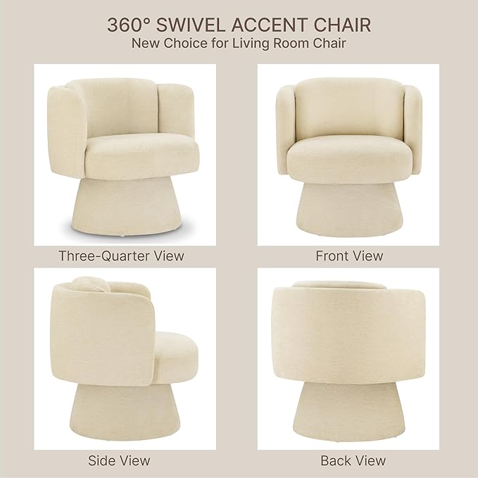 Swivel Barrel Chair360° Accent Chairs with Round BackrestUpholstered Lounge Chair for VanityLiving RoomBedroomReading NookSand