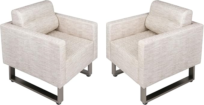 LUCKYERMORE Waiting Room Chair Set of 2 Large Guest Club Chairs for Studio Office Reception Couch Lobby Lounge Accent Chairs Soft Leather Side Arm Chair Sofa for Bedroom Living Room Beige+White