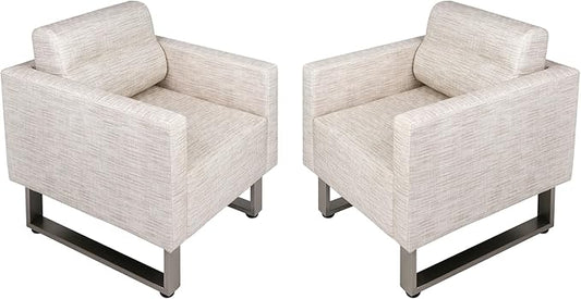 LUCKYERMORE Waiting Room Chair Set of 2 Large Guest Club Chairs for Studio Office Reception Couch Lobby Lounge Accent Chairs Soft Leather Side Arm Chair Sofa for Bedroom Living Room Beige+White
