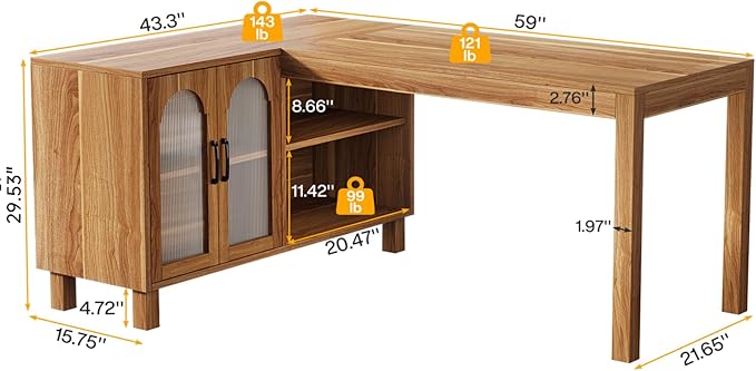 Tribesigns L-Shaped Desk with File Cabinet 59-Inch Executive Office Desk with Storage Shelves Wooden Study Writing Desk Farmhouse Corner Computer Desk for Home Office Rustic Brown
