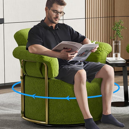 Swivel Accent Chairs for Living Room 360 Swivel Barrel Chair &amp Round Accent Chair with Armrests and Back for Office and Living Room (Green)