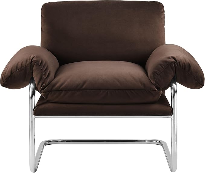 Modway Ansel Performance Velvet Accent Chair in Chocolate Brown - Stain-Resistant Velvet Lounge Chair for Living Room Bedroom - Corner Reading Chair with Arms and Removable Cushions