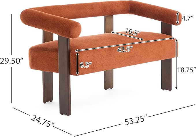 Christopher Knight Home Celen Modern Boucle Fabric Upholstered Loveseat with Round Armrest and Rubberwood Frame Comfy Living Room 2-Seater Sofa Space-Saving Couch for Apartment Brown + Dark Orange