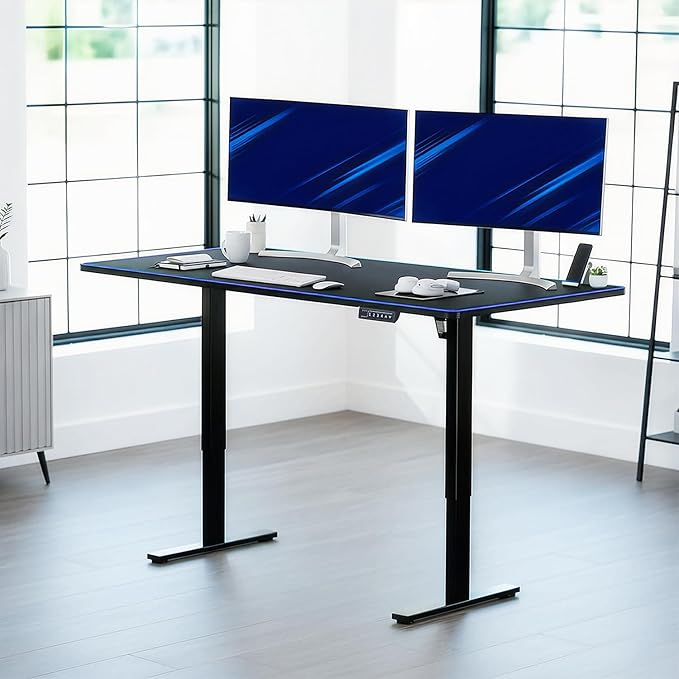 VIVO Electric 71 x 36 in Standing Desk with Full-Size RGB Mouse Pad Memory Height Adjustment 1B Series Holds 220 lbs Black Top Black Frame DESK-KIT-1B7BP-36
