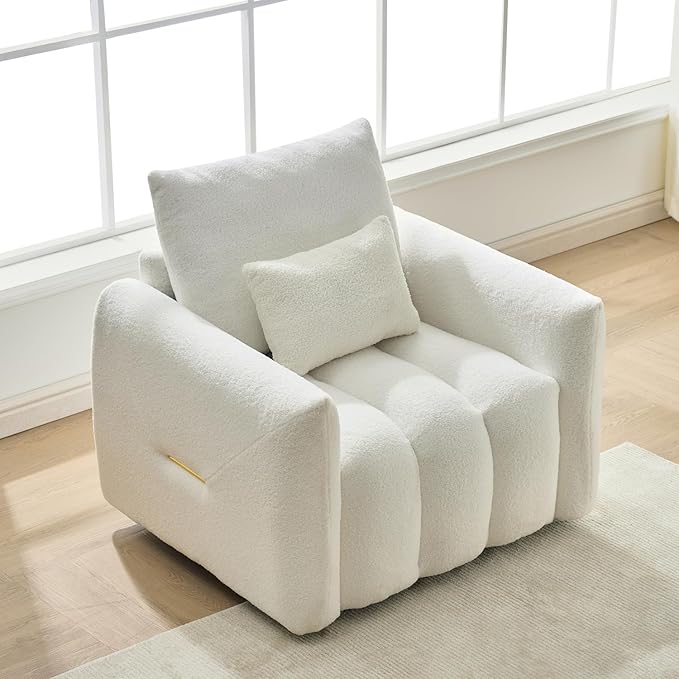 White Oversized Armchair Teddy Cloud Sofa Couch Comfy Upholstered Sherpa Couch with Pillow Modern Deep Seat Single Accent Chair for Living Room Bedroom Office Apartment (White)