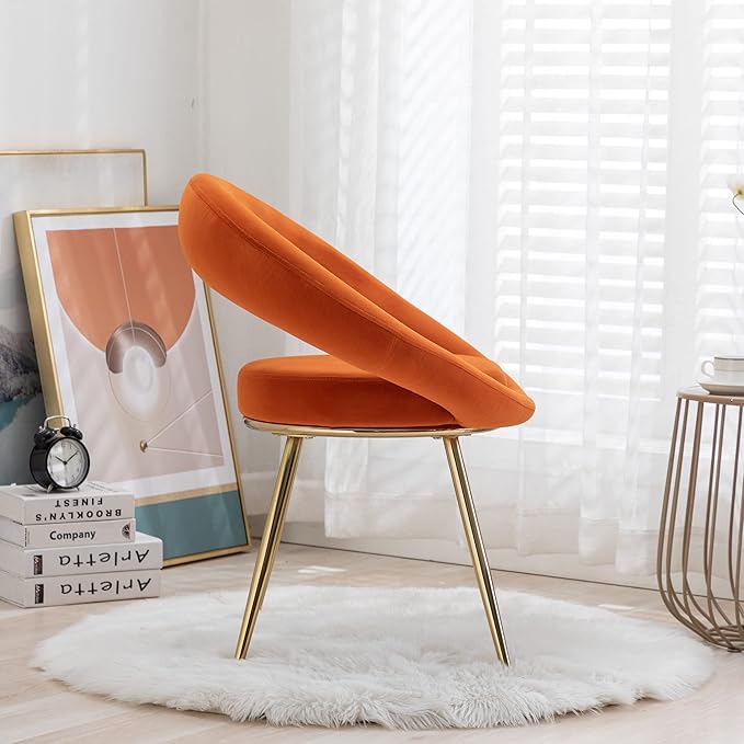 Orange Velvet Modern Accent/Conversation Lounge Chair with Gold Plated Legs Unique AppearanceSuitable for Office Lounge Living Room