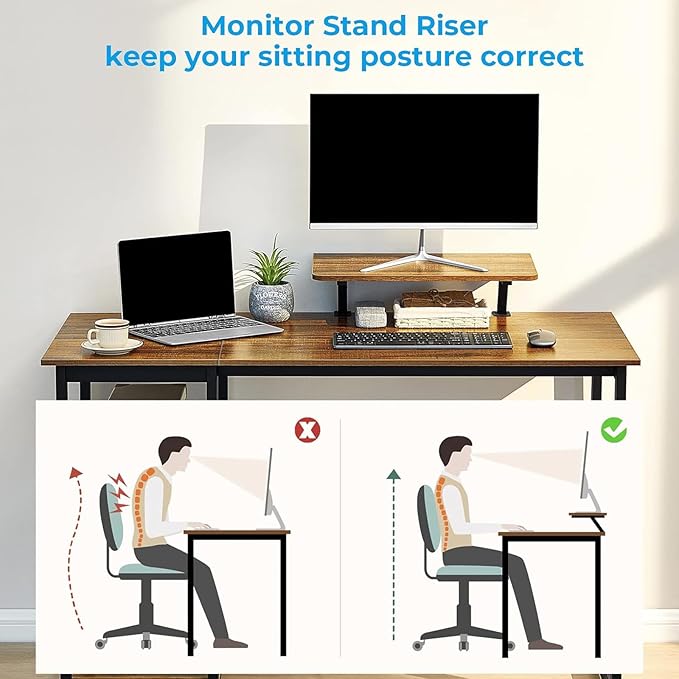 GreenForest Computer Desk with Monitor Stand47 inch Home Office Desk with Reversible Storage Shelves Modern Writing Study Work TableEasy AssemblyWalnut