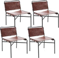 Accent Chairs Set of 4 - Mid-Century Modern Style Armless Lounge Chairs Sturdy Metal Frame Breathable and Comfortable Sling Chair for Living Room Bedroom and Small Spaces (Reddish Brown)