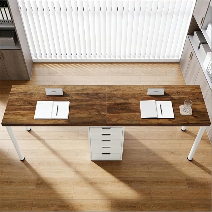 79 2 Person Desk with Drawers Double Computer Desk with Storage Cabinet Large Writing Home Office Desks Wood Two Person Desk with Metal Legs for Study Gaming