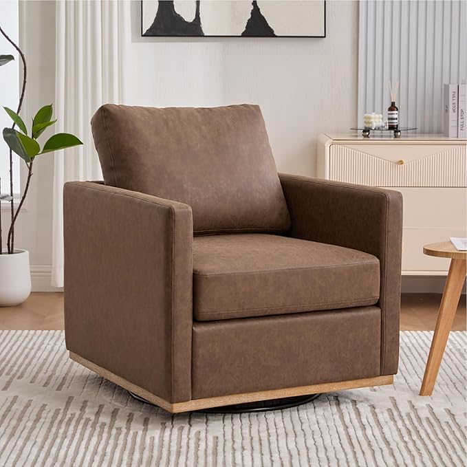 Mlmh &amp Kngwa 30.7 Upholstered Swivel Accent Chairs for Living Room Faux Leather Swivel Chair Modern Reading Chairs for Bedroom Office Coffee