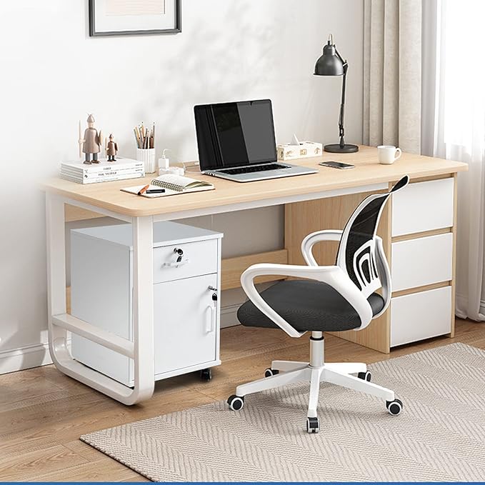 Mobile 2 Drawer File Cabinet with Lock Wooden Under Desk Filing Cabinet with Wheels Small Rolling Storage Cabinet for Home Office Organizer A4/Letter Size/Legal White