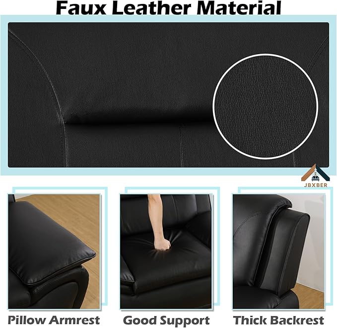 Living Room Furniture Set for Living Room Faux Leather Couch Sets Modern Couch for Apartment Home Office(Sofa and LoveseatBlack 2)