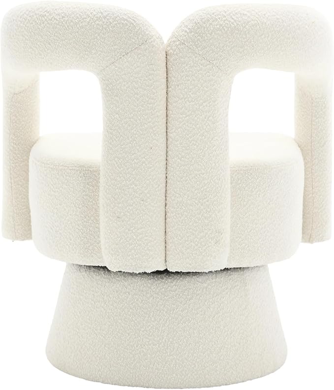 360 Degree Swivel Cuddle Barrel Accent Chairs Round Armchairs with Wide Upholstered Fluffy Fabric Chair for Living Room Bedroom Office Waiting Rooms (Beige)