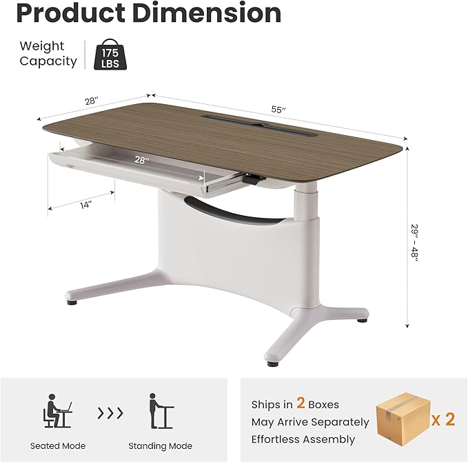 COLAMY LumiDesk All-in-1 Electric Standing Desk Height Adjustable Desk (Veneer Desktop Walnut + White)