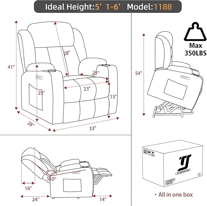 Power Lift Recliner Chair for Elderly with Massage and Heat Reclining Sofa Chair with USB &amp Type-C Ports and Cup Holders L1288(Brown)