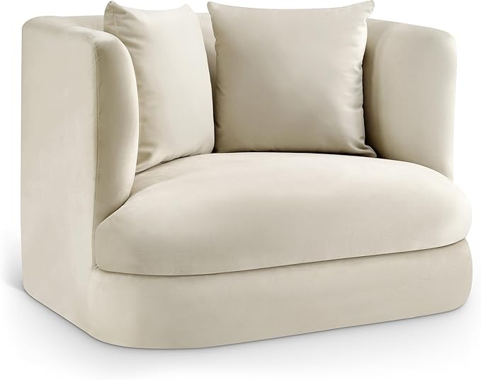 Meridian Furniture 699Cream-C Alder Collection Modern | Contemporary Chair with Ultra Luxe Cream Velvet 460 GSM Velvet Solid Wood Frame 38 W x 36 D x 30 H Cream