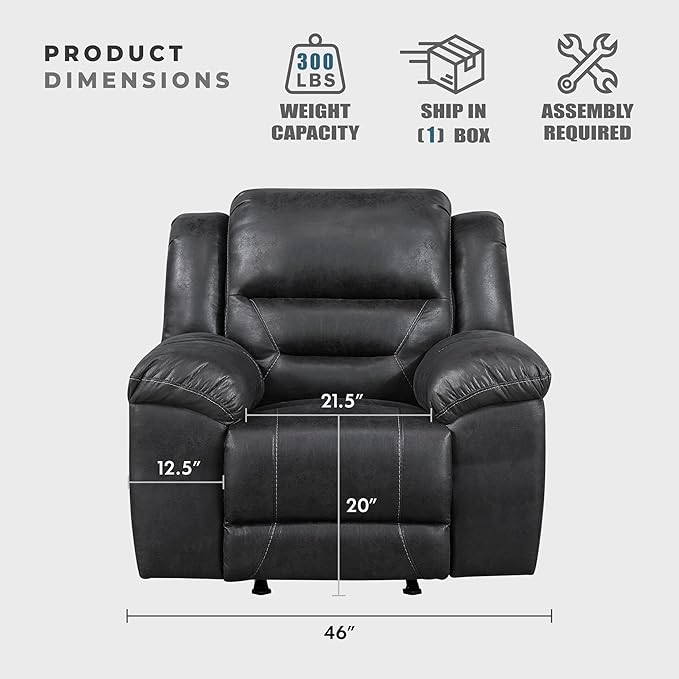 Lexicon Rocker Recliner Chair for Living Room Wall Hugger Manual Recliner Chairs Textured Microfiber Upholstered Rocking Reclining Chair Home Theater Seating Required Assembly Black