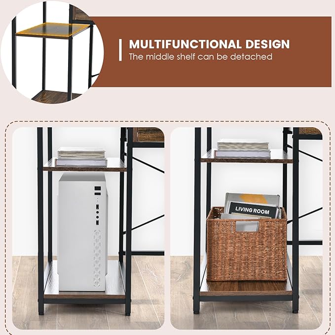 Tangkula Computer Desk with Storage Drawer &amp Monitor Stand 48” Home Office Writing Desk with 2 Open Shelves &amp Compartments Computer Workstation Writing Study Desk with Metal Frame (Rustic Br