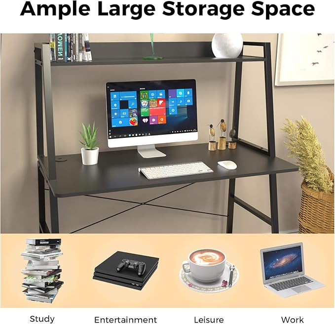 EUREKA ERGONOMIC 43 Inch Ladder Bookcase with Desk Industrial Ladder Desk Ladder Desk with Shelves2-Tier Home Office PC Ladder Table with Bookshelf Modern Workstation Metal Frame