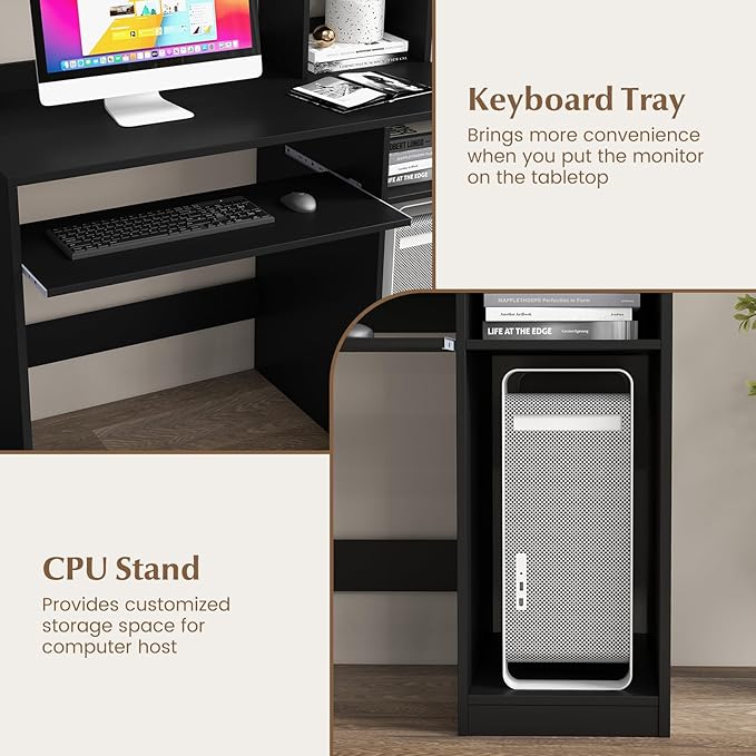 Tangkula Computer Desk with Storage Hutch &amp Charging Station Home Office Study Writing Desk with Bookshelf Keyboard Tray &amp CPU Stand Modern Laptop PC Desk Computer Workstation for Study B
