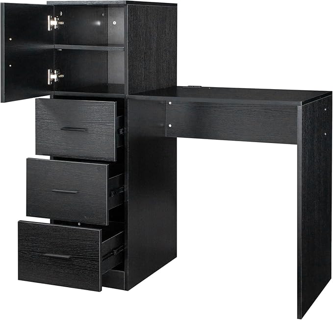 YUNWANG Computer Desk with 4 Drawers and Shelves Gaming Desk with Power Outlets Office Work Study Laptop Desk for Home Office Small Spaces