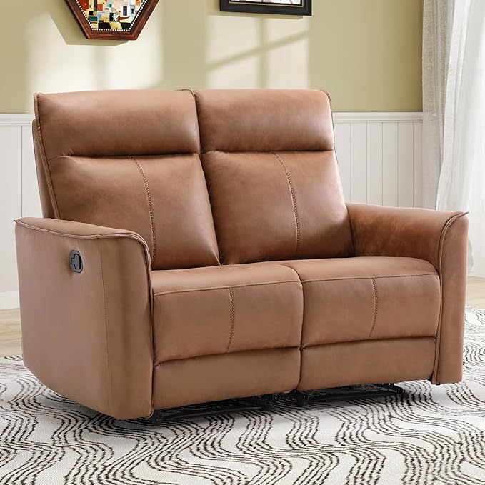 EBELLO Faux Leather Manual Loveseat Recliner 2 Seat Reclining Sofa Chair Dual Recliner Couch for Living Room Meeting Room Brown