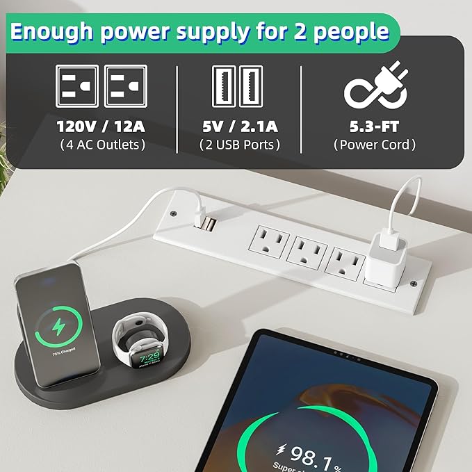 GYIIYUO 93'' Two Person Desk with Charging Station Long Desk with 3 Drawers and Printer Shelf Double Computer Desk 2 Person Writing Study Table Workstation for Home Office White