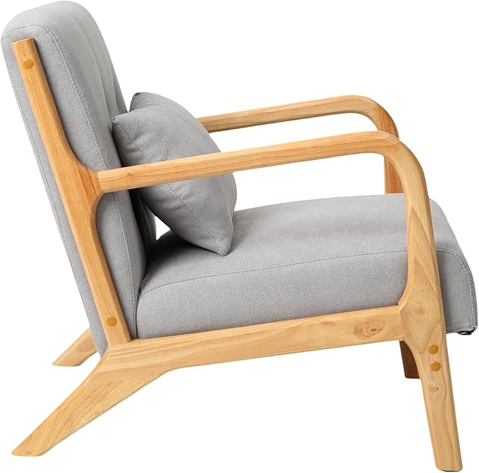 Mid Century Modern Accent Chair with Wood Frame Upholstered Living Room Chairs Reading Armchair for Bedroom