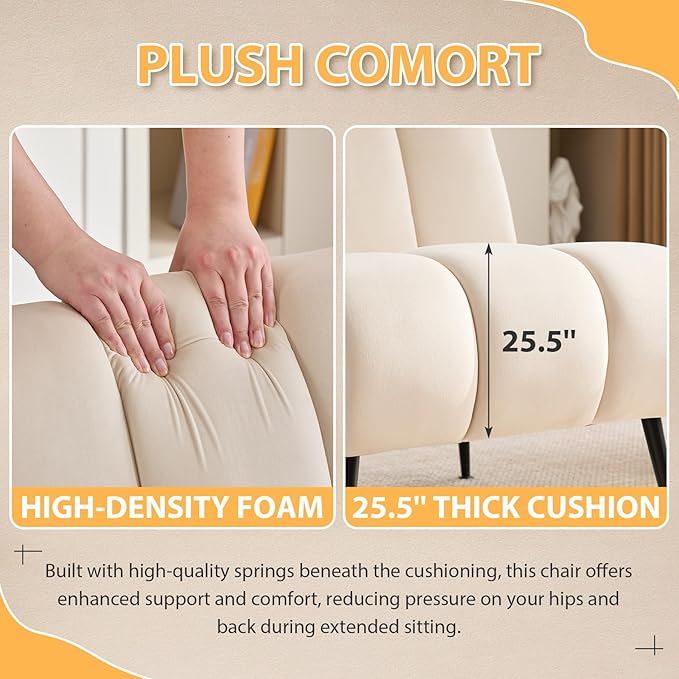 Armless Accent Velvet Chairs Set of 2 Single Sofa Chair Mini Cute Side Sofa with Upholstered Cushion for Small Space Apartment Bedroom Living Room Beige.