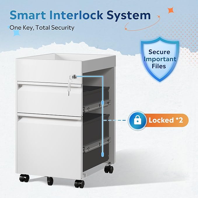 DEVAISE 2 Drawer File Cabinet Metal Locking File Cabinet Under Desk Rolling Filing Cabinet for Home Office Organizer Letters/Legal/A4 Easy Assembly White