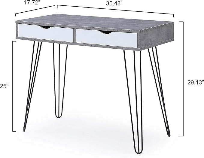AC Pacific Laurel Small Desk with Drawers for Bedroom Study Home Office or Dorm Stylish Modern Table for Computer or Vanity Use with Marbling Design Gray