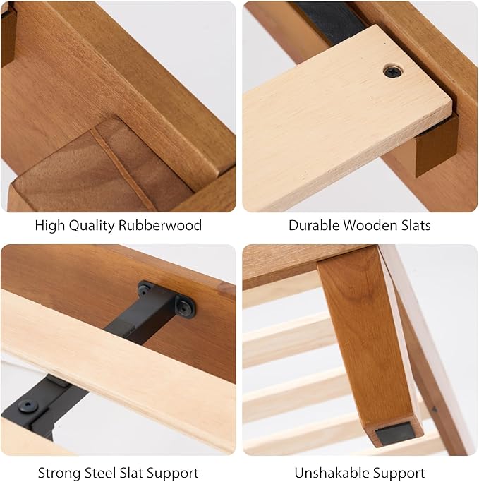 Sweetcrispy Solid Wood Bed Frame - King Size Mattress Foundation with Headboard No Box Spring Needed with 1100LBS Sturdy Wooden Slats Support Noise Free Easy Assembly