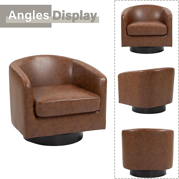 Lumibee Faux Leather Swivel Barrel Chairs Set of 2 Upholstered Comfy Round Swivel Accent Chair 360° Rotation Single Sofa Club Armchair for Living Room Reading Room Bedroom Coffee