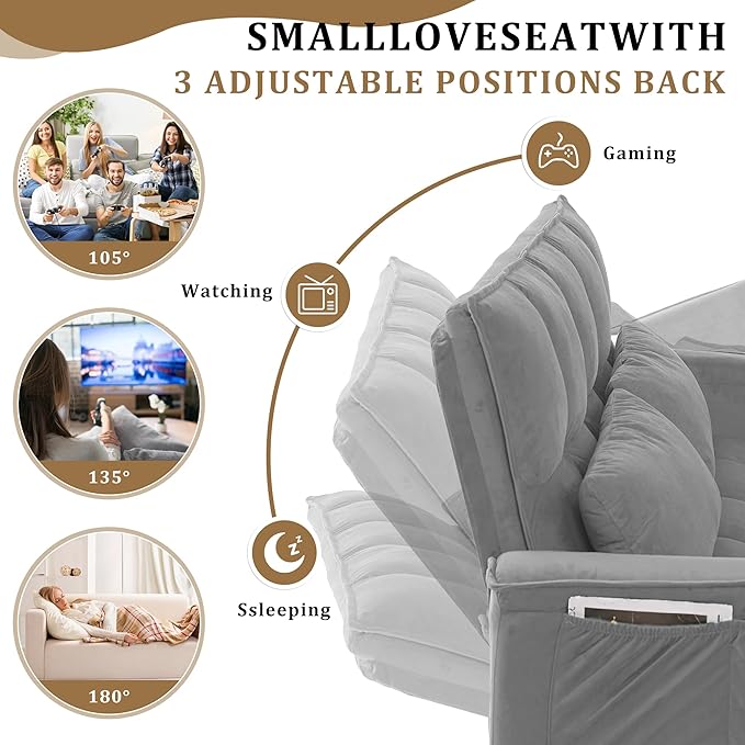 Sleeper Sofa Bed55 Inch Convertible 3-in-1 Pull Out Bed with Side Pockets Velvet Fabric Loveseat Sleeper Sofa with Adjustable Backrest for Living RoomBedroomApartment and Small Space(Grey)