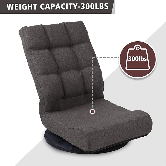 Swivel Floor Chair for TeensMultipurpose Gaming Chair Rocker for TV Reading Playing Video Games Lumbar Support Adjustable Foldable Backrest (Brown)