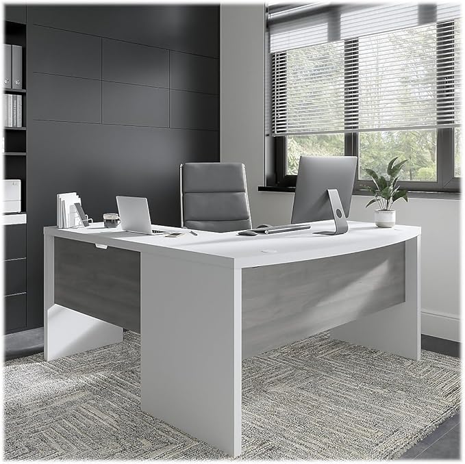Bush Business Furniture L Shaped Computer Desk 72 inch with Credenza PC Table and Low Storage Cabinet with Shelves for Home Office Vista Collection Modern Beige