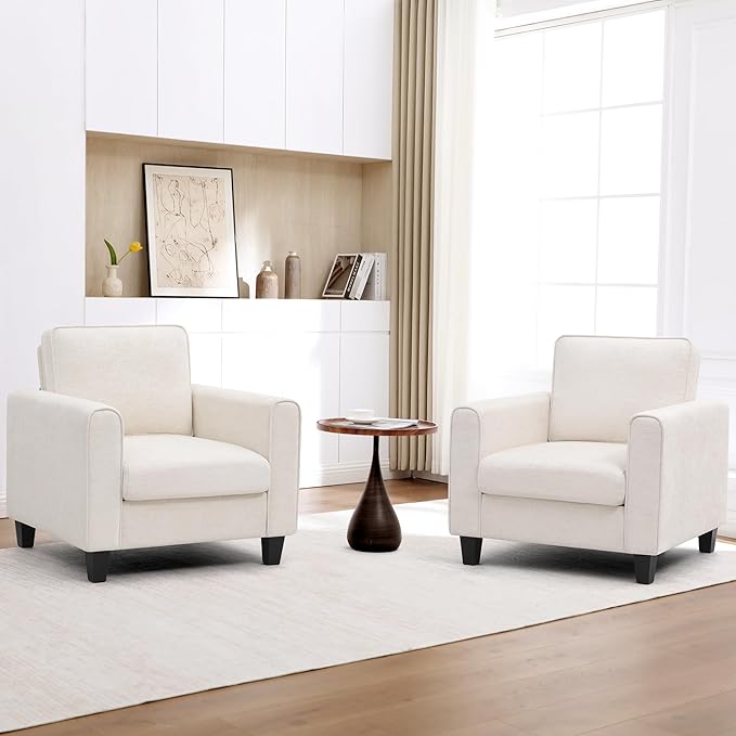 Accent Chairs Set of 2 for Living Room Mid Century Modern Upholstered Living Room Chair Chenille Reading Armchair for Apartment Waiting Room Office Beige