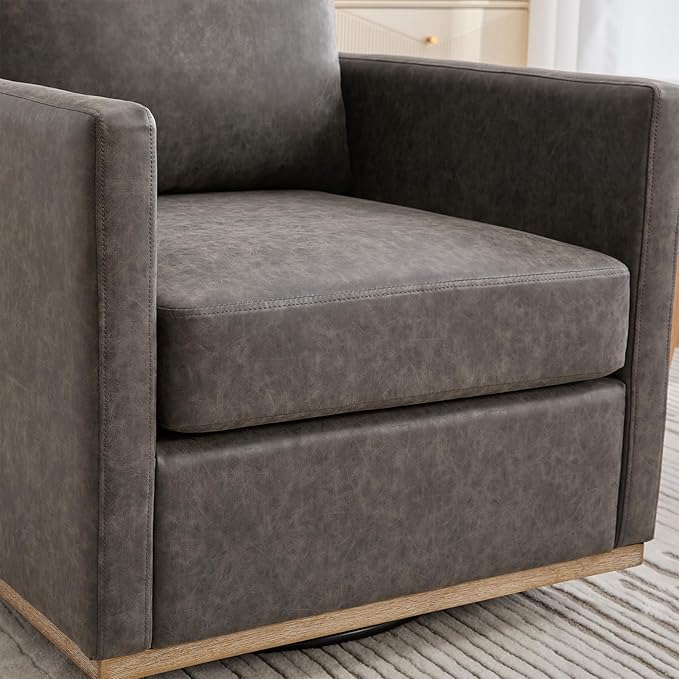 360° Swivel Accent Chair Square Modern Comfy Chair with Metal Base &amp Thicked Cushion Upholstered Lounge Reading Armchair Cozy Cloud Sofa Chairs for Living Room Bedroom Office Club(PU Gray)