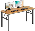 DlandHome Large Computer Desk Folding Desk Decent and Steady Home Office Desk/Workstation/Table 54.3inch Teak Black