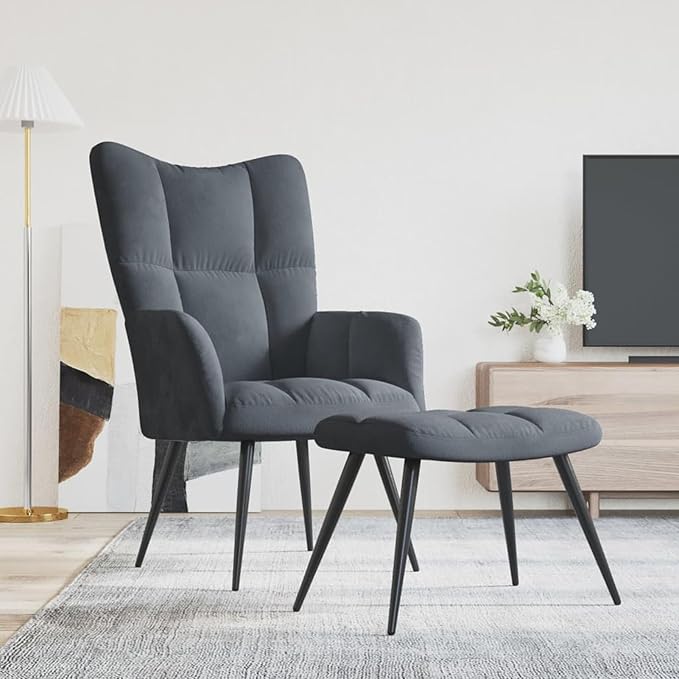 Recliner Chair with Stool Dark Grey Velvet Armchair Living Room Recliner Chair Backrest Adjustable TV Chair TV Chair - 328085