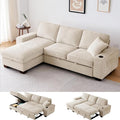ASHOMELI 99 Convertible Sleeper Sofa BedL Shaped with Storage Chaise Pull Out Couch for Living RoomUSB and Type-CRemovable Washable Chenille Covers (Beige)