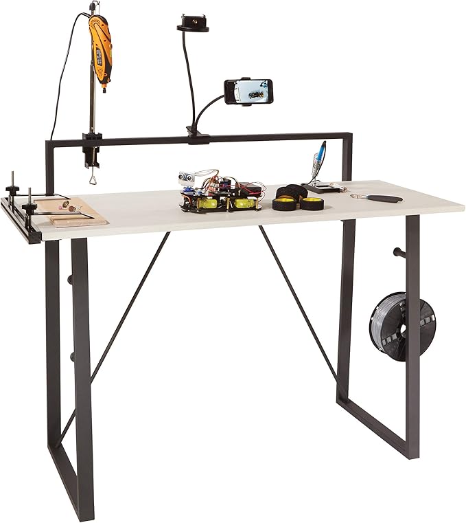 OSP Home Furnishings Tinker Desk with Storage Light Grey