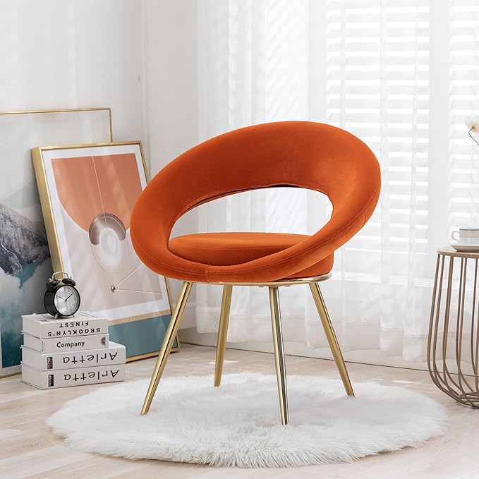 Orange Velvet Modern Accent/Conversation Lounge Chair with Gold Plated Legs Unique AppearanceSuitable for Office Lounge Living Room