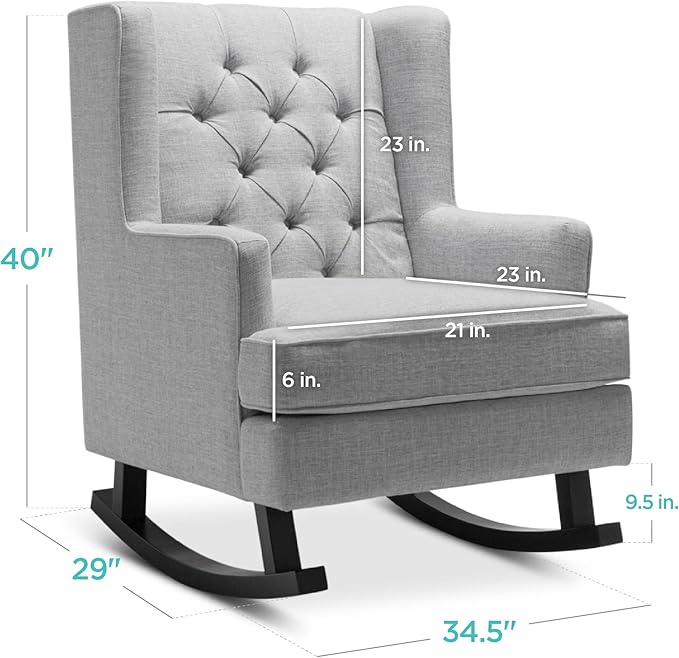 Best Choice Products Rocking Accent Chair Tufted Upholstered Luxury Velvet Wingback for Nursery Living Room Bedroom w/Wood Frame - Gray
